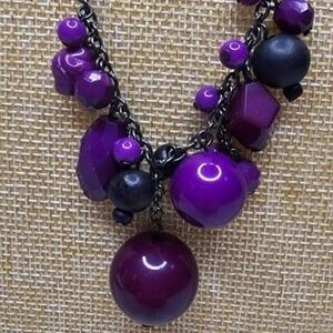 Premier Designs Purple & Gun Metal Long Y Beaded Necklace 28"L